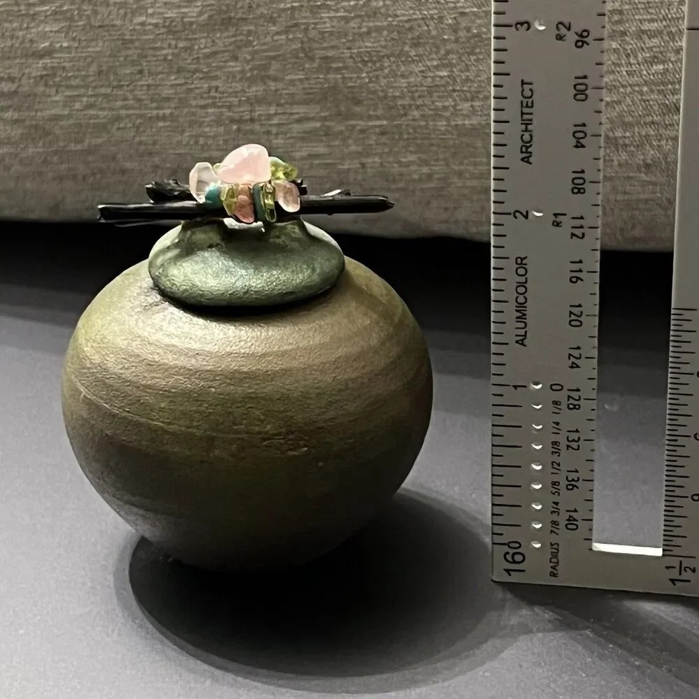 Jeremy Diller Raku Pottery Dream Catcher Spirit Jar w/ Lid Iridescent Signed